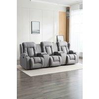 More4Homes Caesar 3 Seater Grey Technology Fabric Modern Manual Recliner Sofa W Drinks Console