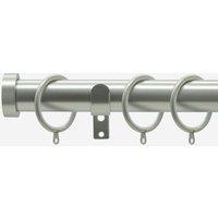 New Edge Blinds Brushed Steel 28mm Stud Fixed Length Metal Curtain Pole in Silver | Size: 160 cm
