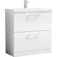 Balterley Modern Bathroom 2 Drawer Floor Standing Vanity Unit & Rectangular Mid-Edge Basin, Gloss White, 800 mm in White