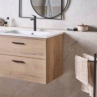 Wyld and Coco Nordic Wall Mounted Bathroom Vanity Unit Light Brown Wood 2 Drawers