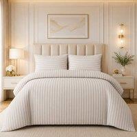 Grace Bedding Embossed Satin Stripe Duvet Cover Sets Ultrasoft Quilt Cover in Taupe | Size: Double