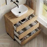 Banyetti Vatilla 800mm Floorstanding Vanity Unit with Matching Worktop - Ostippo Oak in Light Oak