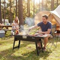 OUTSUNNY BBQ Grill, Charcoal Barbecue with 2 Side Shelves & Handle, Black