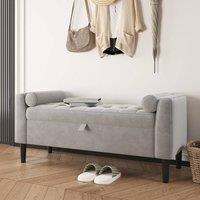 London Boutique Velvet Upholstered Storage Ottoman Bench Shoe Bench Bed End Bench in Light Grey