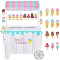 CASART Kid's Ice Cream Cart Play Ice Cream & Food Trunk Toy w/ 2 Large Wheels in White