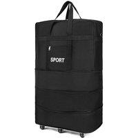 NESTLUNE Large 5 Wheel Duffle Bag Foldable Trolley Suitcase in Black | Size: 100 cm x 15 cm