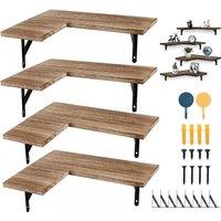 FORGEVIO 4 Piece Home Corner Floating Shelves Wall Mounted Storage in Brown