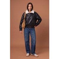 Urban Bliss Women's PU Borg Bomber Jacket in Black | Size: 12