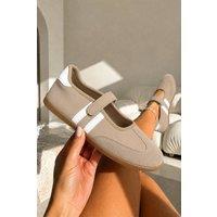 Love Lemonade Women's Comfort Mary Jane Padded Footbed Slip On Trainers in Beige | Size: 6