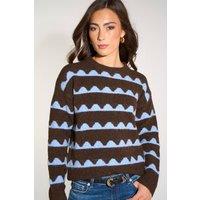 Sarta Women's Wave Stripe Wool Blend Jumper in Brown