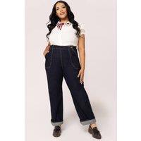 Hell Bunny Women's Weston Denim High Waisted Trousers in Navy | Size: XS