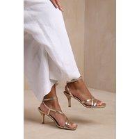 Where's That From Women's 'Austin' Wide Fit Multi Strap Cross Over Mid Heels in Metallic Gold | Size: 8E