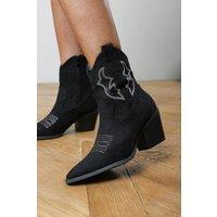 Where's That From Women's 'Frissa' Pointed Toe Block Heel Embroidery Design Ankle Boots in Black | Size: 5