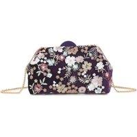 Aftershock London Women's Purple Floral Embellished Velvet Clutch Bag