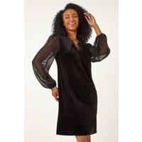 Roman Women's Petite Contrast Sleeve Velvet Dress in Black | Size: 18