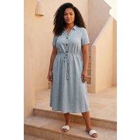 Roman Women's Curve Tie Waist Shirt Dress in Mid Blue | Size: 16