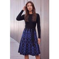 Roman Women's Chevron Belted Dress in Royal | Size: 14