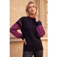 Roman Women's Contrast Stitch Stripe Jumper in Black | Size: 10