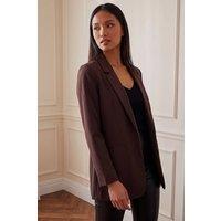 Roman Women's Petite Revere Collar Stretch Blazer in Chocolate | Size: 18