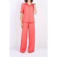 Kettlewell Women's Crinkle Wide Leg Trousers in Coral | Size: 16