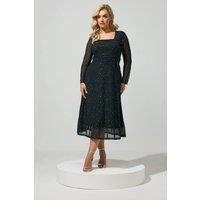 Yours Women's Sequin Mesh Maxi Dress in Black | Size: 14