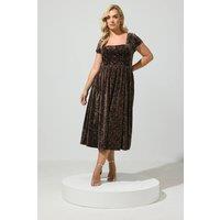 Yours Women's Crushed Velvet Glitter Skater Dress in Brown | Size: 16