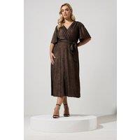 Yours Women's Metallic Wrap Dress in Brown | Size: 22