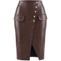 WOVCOR Women's Pocket Detail Button Front Midi Pencil Skirt in Brown | Size: Small