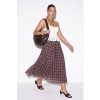 WOVCOR Women's High Waist Lined Tulle Maxi Skirt in Brown | Size: Small
