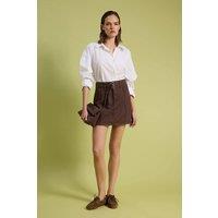 WOVCOR Women's Belt Detail Mini Denim Skirt in Brown | Size: 6