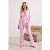 WOVCOR Women's Wrap Front Long Sleeve Pyjama Set in Pink | Size: Medium
