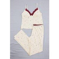 WOVCOR Women's Lace Trim Cami Top & Trousers Pyjama Set in Ecru | Size: XL