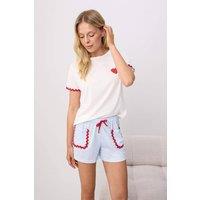 WOVCOR Women's Crew Neck Short Sleeve Heart Detail Pyjama Set in White | Size: XS