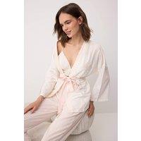 WOVCOR Women's V Neck Camisole with Trousers & Robe 3 Piece Pyjama Set in White | Size: 8