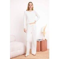 WOVCOR Women's Long Sleeve Ribbed Pointel Pyjama Set in White | Size: XL