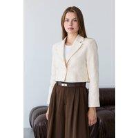 WOVCOR Women's Embellished Crop Blazer Jacket in Beige | Size: 6