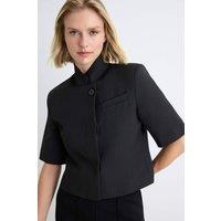 WOVCOR Women's High Neck Short Sleeve Fitted Blazer Jacket in Black | Size: 8