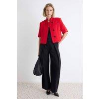 WOVCOR Women's High Neck Short Sleeve Fitted Blazer Jacket in Red | Size: 6
