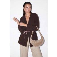 WOVCOR Women's Collarless Belted Relaxed Fit Long Sleeve Jacket in Brown | Size: Small