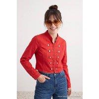 WOVCOR Women's Button Front Fitted Long Sleeve Denim Jacket in Red | Size: Small
