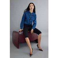 WOVCOR Women's Button Detail Elasticated Waist Denim Jacket in Blue | Size: Small