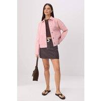 WOVCOR Women's Regular Fit Shirt Collar Long Sleeve Denim Jacket in Pink | Size: Small