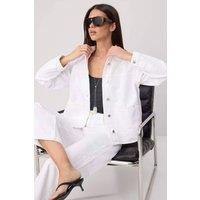 WOVCOR Women's Shirt Collar Oversize Long Sleeve Denim Jacket in White | Size: XS