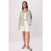 WOVCOR Women's Shirt Collar Oversize Long Sleeve Denim Jacket in Mint | Size: XS