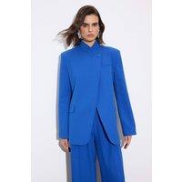 WOVCOR Women's Limited Edition High Neck Long Sleeve Padded Shoulder Lined Blazer in Blue | Size: 8