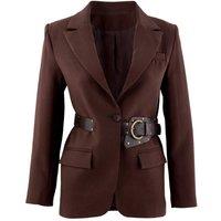 WOVCOR Women's Belted Fitted Long Sleeve Blazer Jacket in Dark Brown | Size: 6