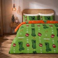 OHS Kids Minecraft Microfibre Reversible Duvet Cover Set Bedding in Green | Size: Single