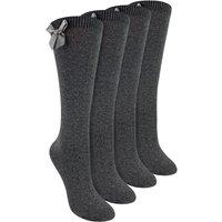 Sock Snob Girl's 4 Pack Knee High School Socks with Ribbon Bow | Plain Long Socks in Grey | Size: 7-10 Years