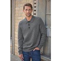 Pure Collection Men's Mens Wool Cashmere Button Collar Jumper in Grey | Size: XL