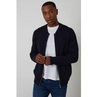 threadbare Men's Bomber-Style Knitted Zip Through Cardigan in Navy | Size: Large